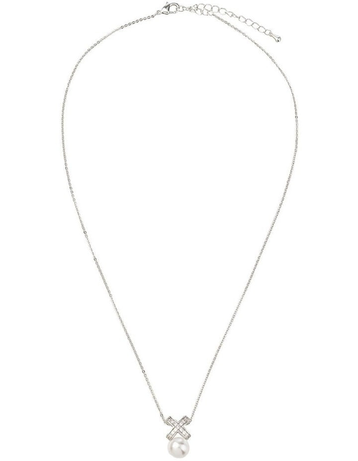 Chain Necklace With Cz Cross And Pearl Gjne004M in Silver
