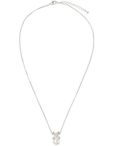 Chain Necklace With Cz Cross And Pearl Gjne004M in Silver