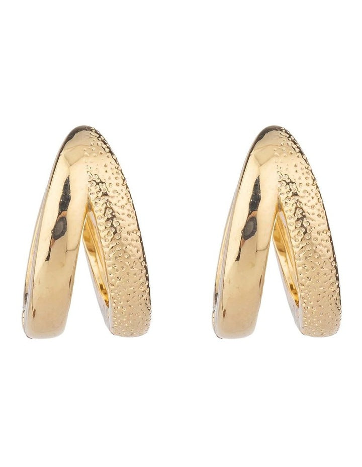 Textured Double Hoop Earrings Gjee122M in Gold