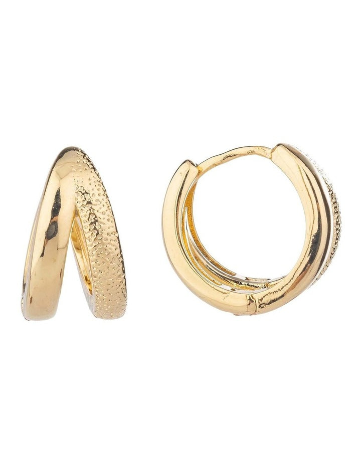Textured Double Hoop Earrings Gjee122M in Gold