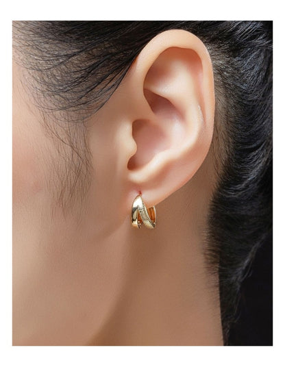 Textured Double Hoop Earrings Gjee122M in Gold