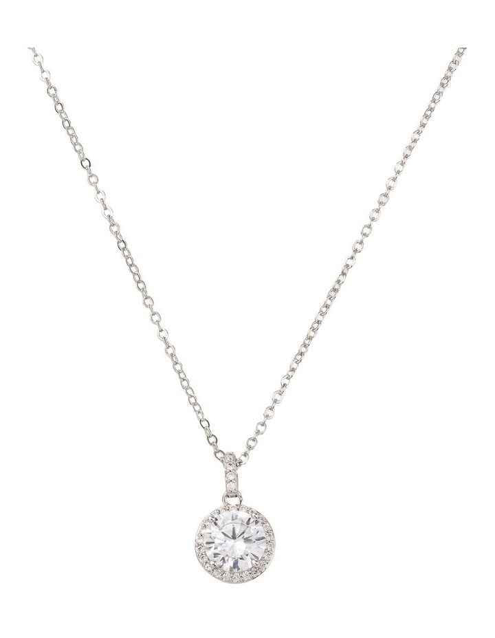 CZ Pendant Chain Necklace GJNE005M in Silver