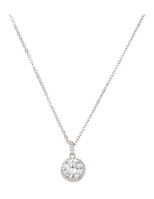 CZ Pendant Chain Necklace GJNE005M in Silver