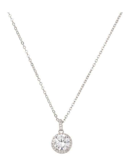 CZ Pendant Chain Necklace GJNE005M in Silver