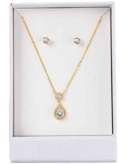 Cz Stud And Pendant Box Set Gjne006M in Gold