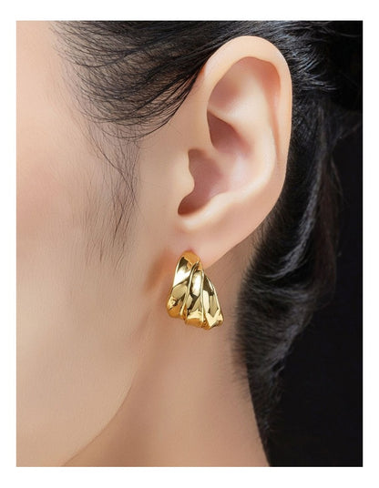 Chunky Sculpted Hoops Earrings GJEE1123M in Gold