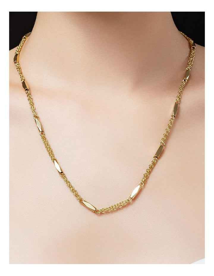 Long Bar And Chain Necklace GJNE007M in Gold