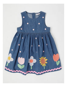 Noni Chambray Dress with Ric Rac Trim in Denim