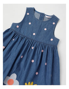 Noni Chambray Dress with Ric Rac Trim in Denim