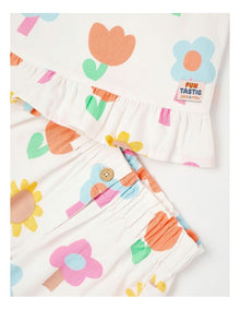 Willow Peplem Top & Pant Set in Happy Flower Print in Cream