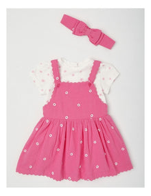 Daisy Rick Rack Pinafore Set in Bright Pink