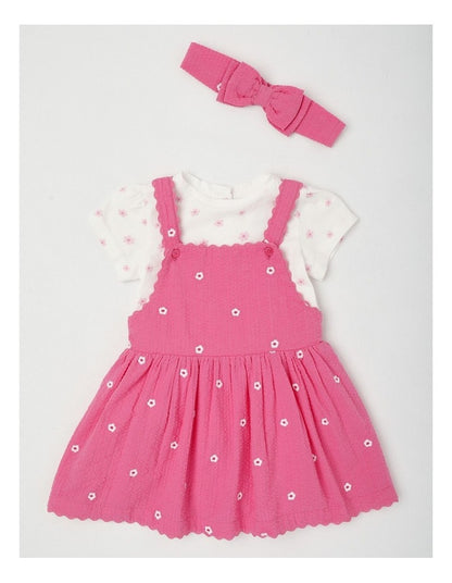 Daisy Rick Rack Pinafore Set in Bright Pink