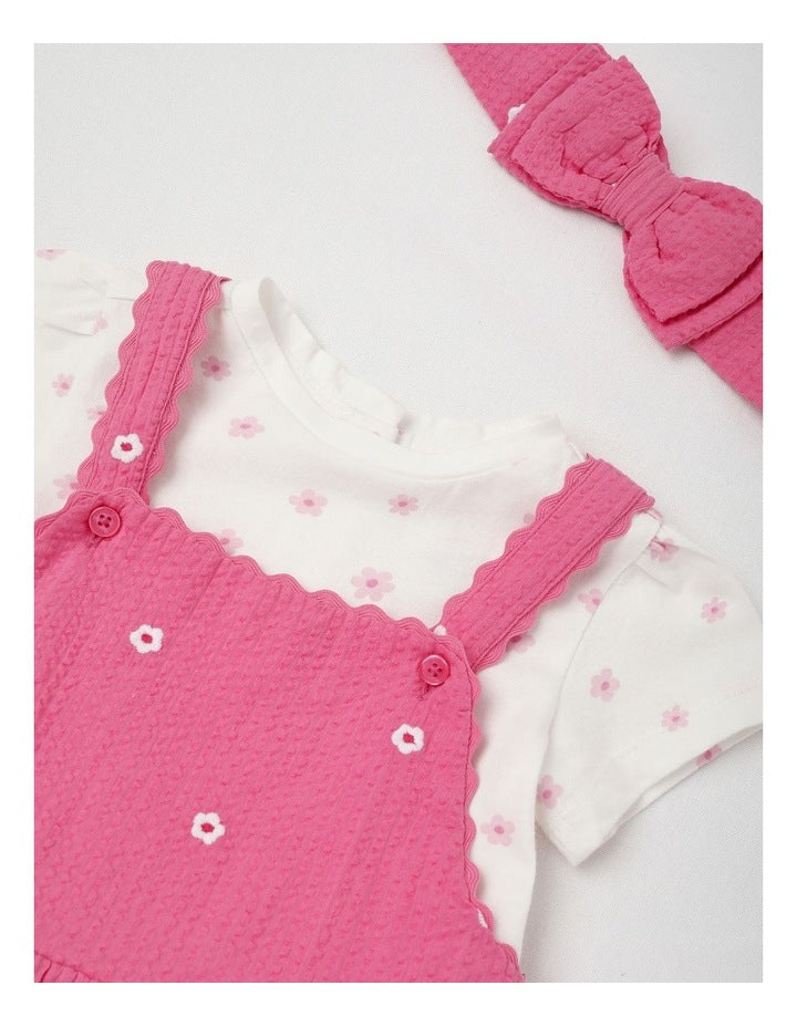 Daisy Rick Rack Pinafore Set in Bright Pink