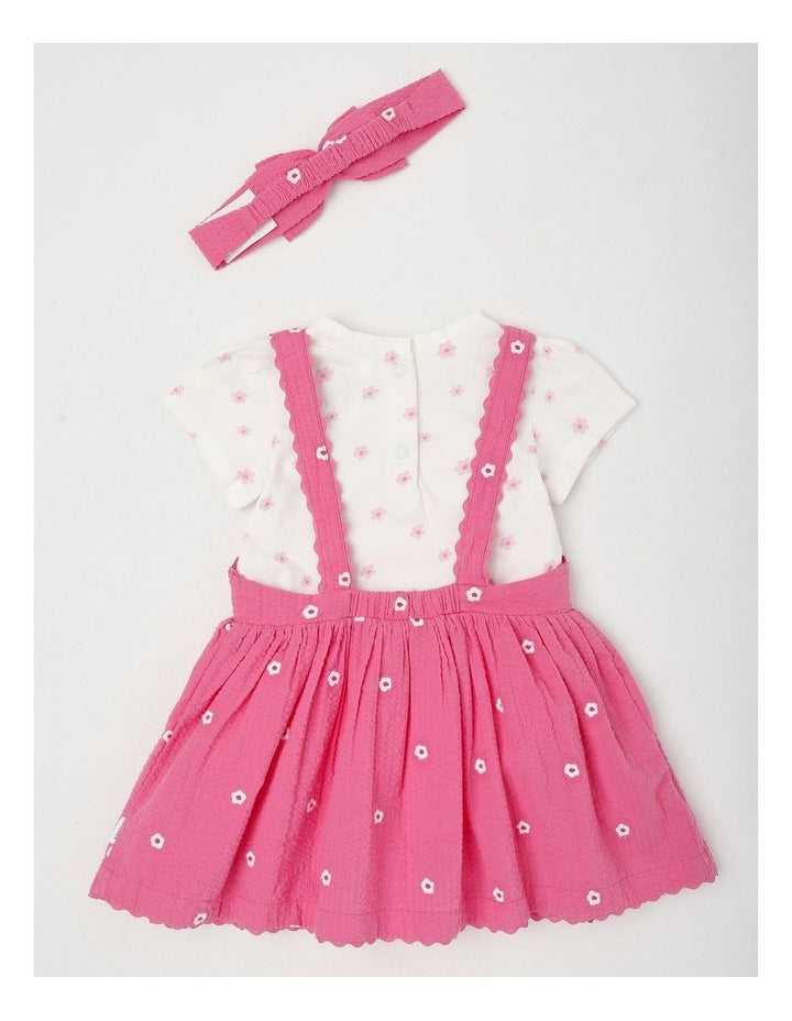 Daisy Rick Rack Pinafore Set in Bright Pink