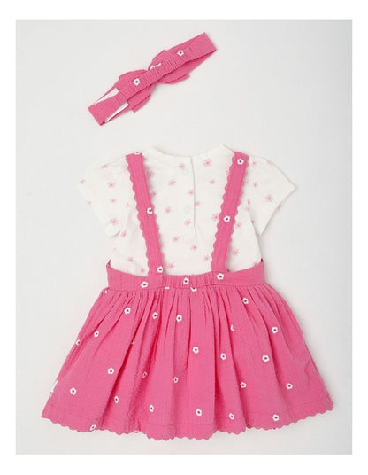 Daisy Rick Rack Pinafore Set in Bright Pink