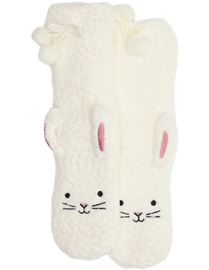 Sherpa Lined Bunny Home Socks 1 Pack in Cream