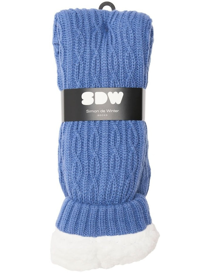 Sherpa Lined Cable Knit Knee Hi Home Socks 1 Pack in Blue