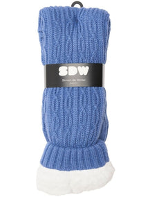 Sherpa Lined Cable Knit Knee Hi Home Socks 1 Pack in Blue