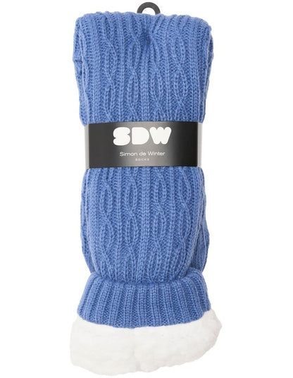 Sherpa Lined Cable Knit Knee Hi Home Socks 1 Pack in Blue
