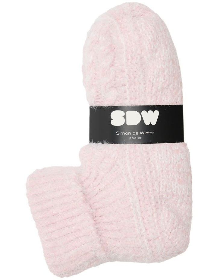 Textured Knit Cable Home Socks 1 Pack in Dusty Blush