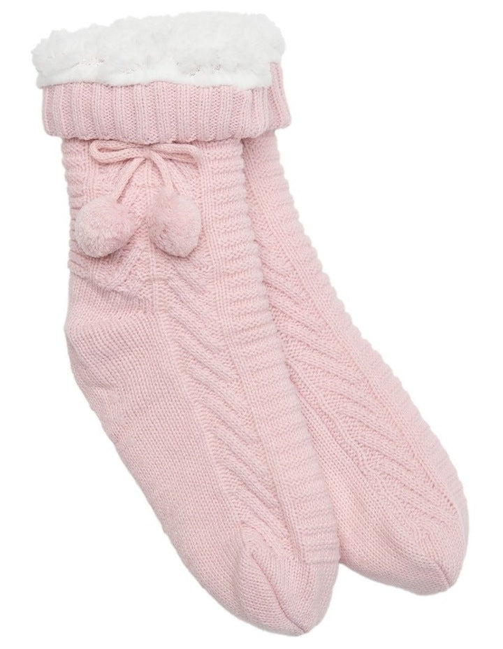 Sherpa Lined Textured Knit Home Socks 1 Pack in Dusty Blush