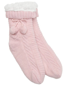 Sherpa Lined Textured Knit Home Socks 1 Pack in Dusty Blush