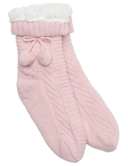 Sherpa Lined Textured Knit Home Socks 1 Pack in Dusty Blush