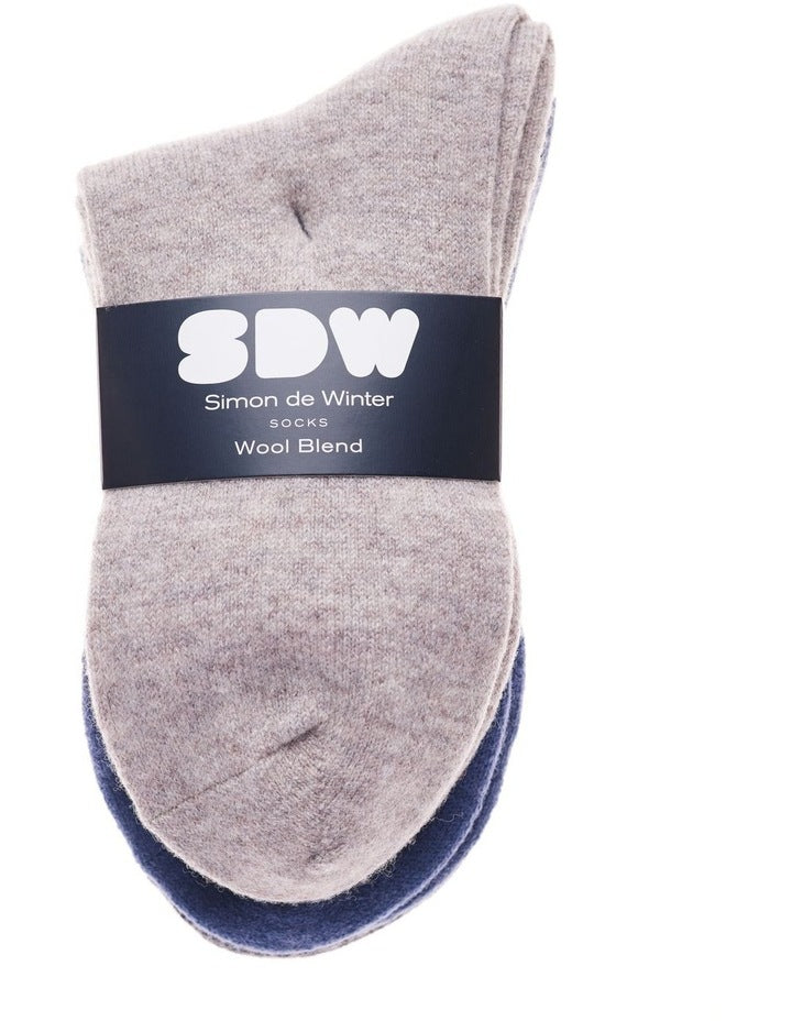 Wool Blend Rib Cuff 3/4 Crew Socks 3 Pack in Multi
