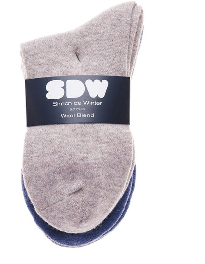 Wool Blend Rib Cuff 3/4 Crew Socks 3 Pack in Multi