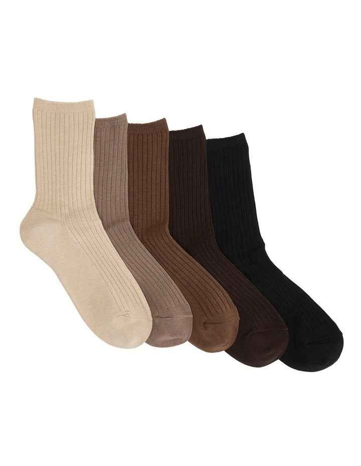 Rib 3 Quarter Crew Socks 5 Pack in Multi