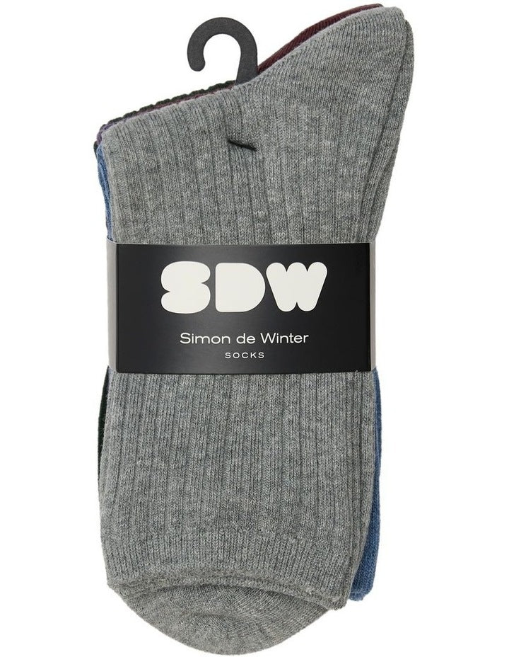 Rib 3 Quarter Crew Socks 5 Pack in Multi