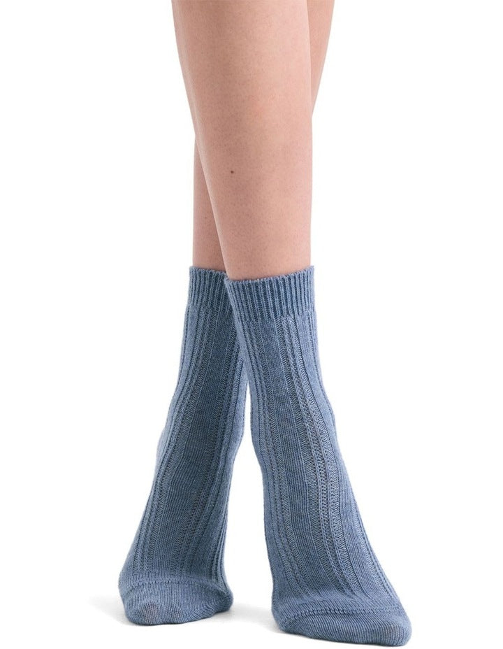 Angelina Cable Crew Sock in Riverstone