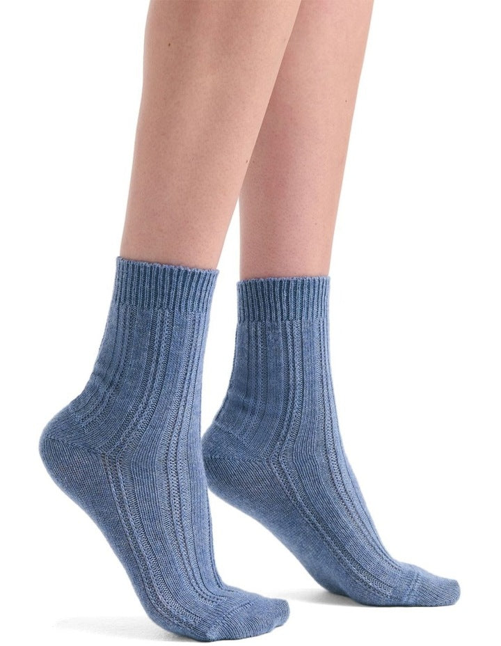 Angelina Cable Crew Sock in Riverstone