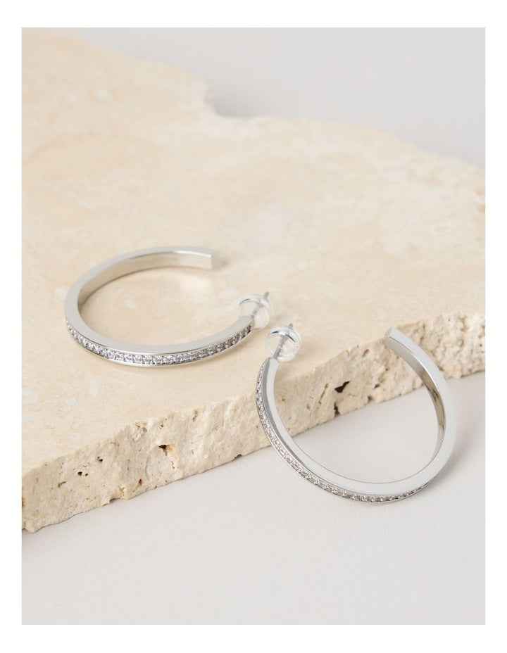 Diamante Open Hoop in Silver