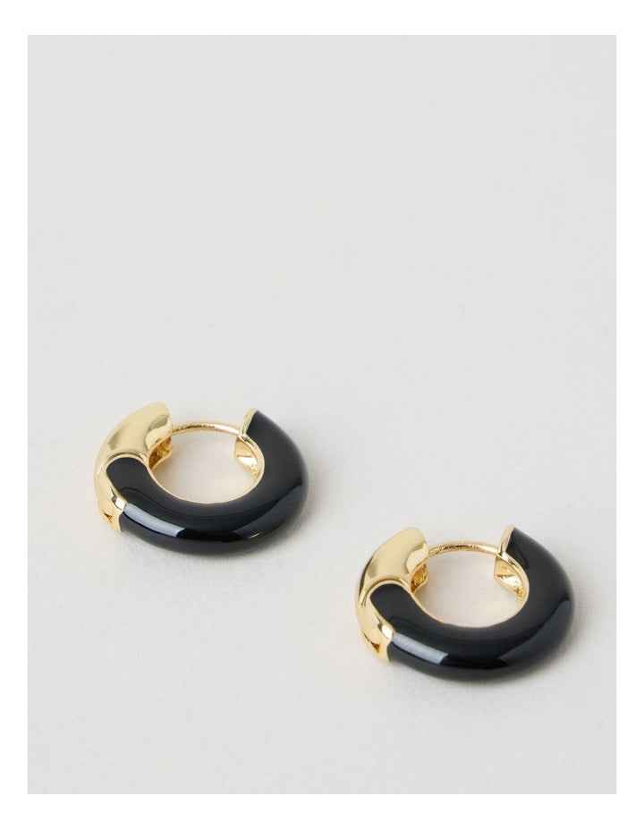 Enamel Hoop Earrings in Black and Gold