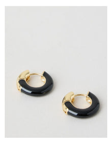 Enamel Hoop Earrings in Black and Gold