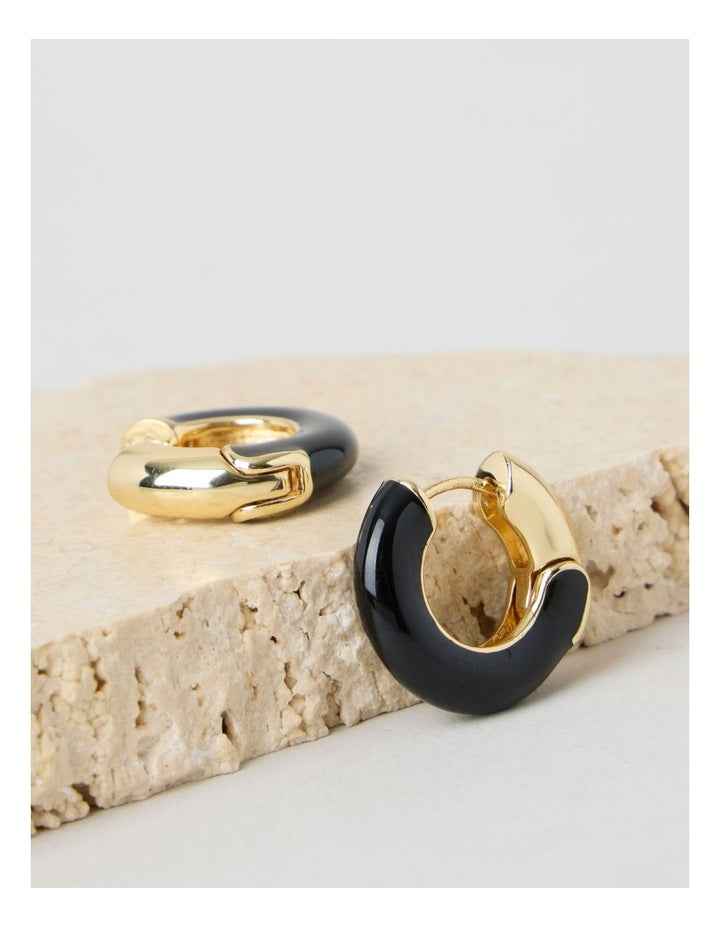 Enamel Hoop Earrings in Black and Gold