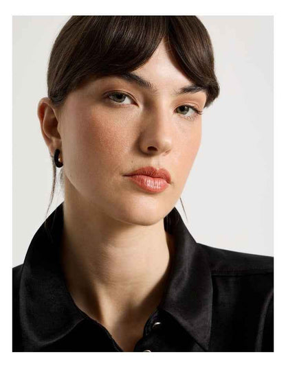 Enamel Hoop Earrings in Black and Gold