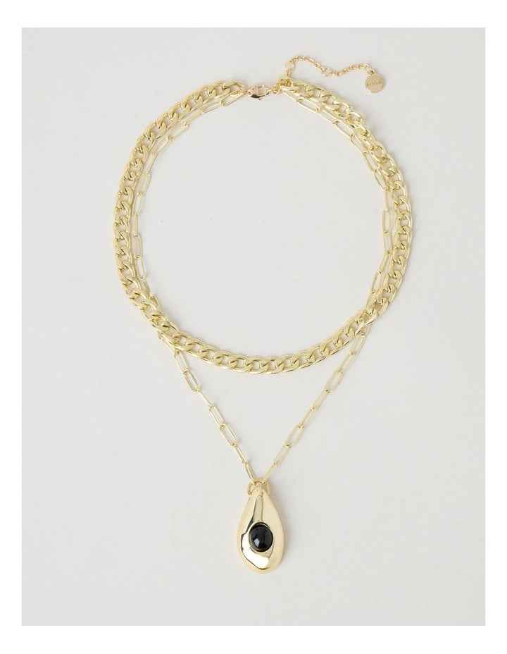 Layered Pendant with Jet Stone in Gold