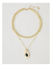 Layered Pendant with Jet Stone in Gold