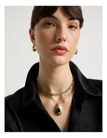 Layered Pendant with Jet Stone in Gold