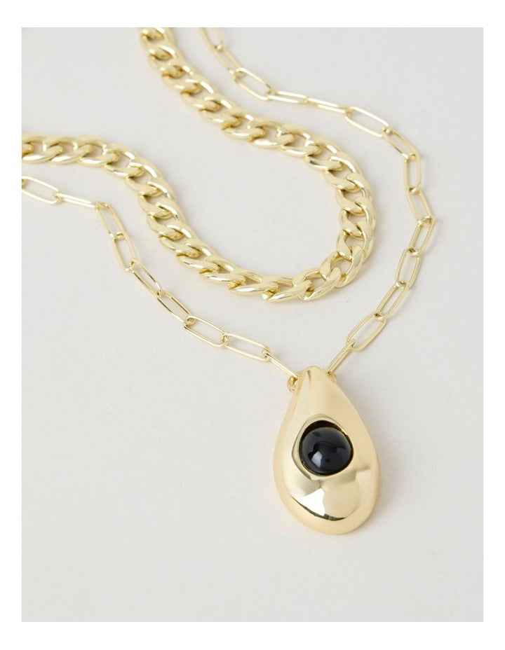 Layered Pendant with Jet Stone in Gold