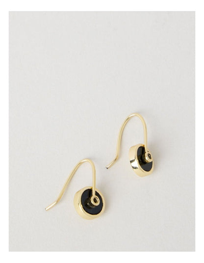Enamel Disc Hook Earrings in Gold and Black