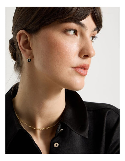 Enamel Disc Hook Earrings in Gold and Black