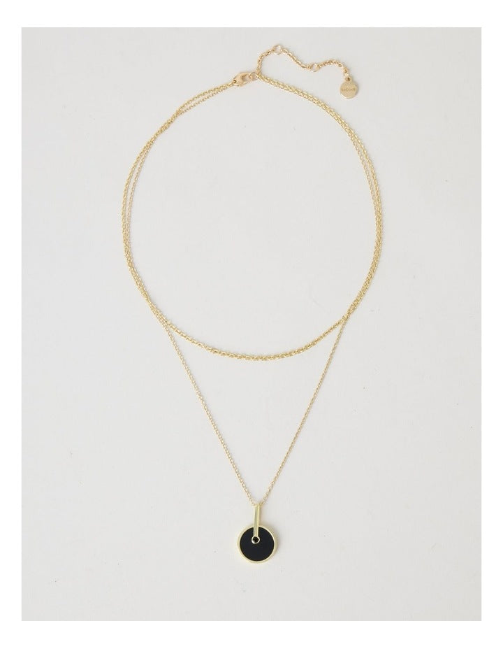 Enamel Disc Layered Necklace in Gold and Black