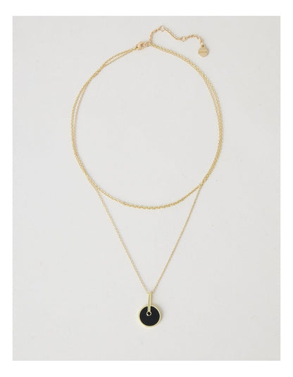 Enamel Disc Layered Necklace in Gold and Black