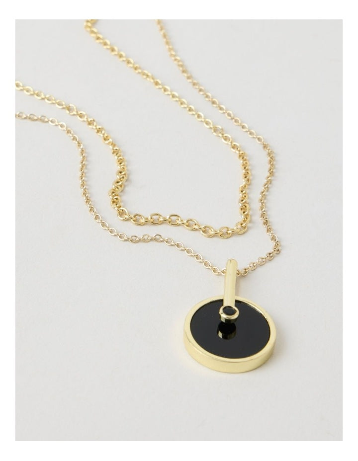 Enamel Disc Layered Necklace in Gold and Black