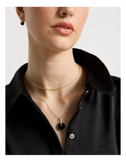 Enamel Disc Layered Necklace in Gold and Black