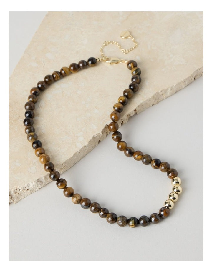 Stone Beaded Necklace with Tiger Eye