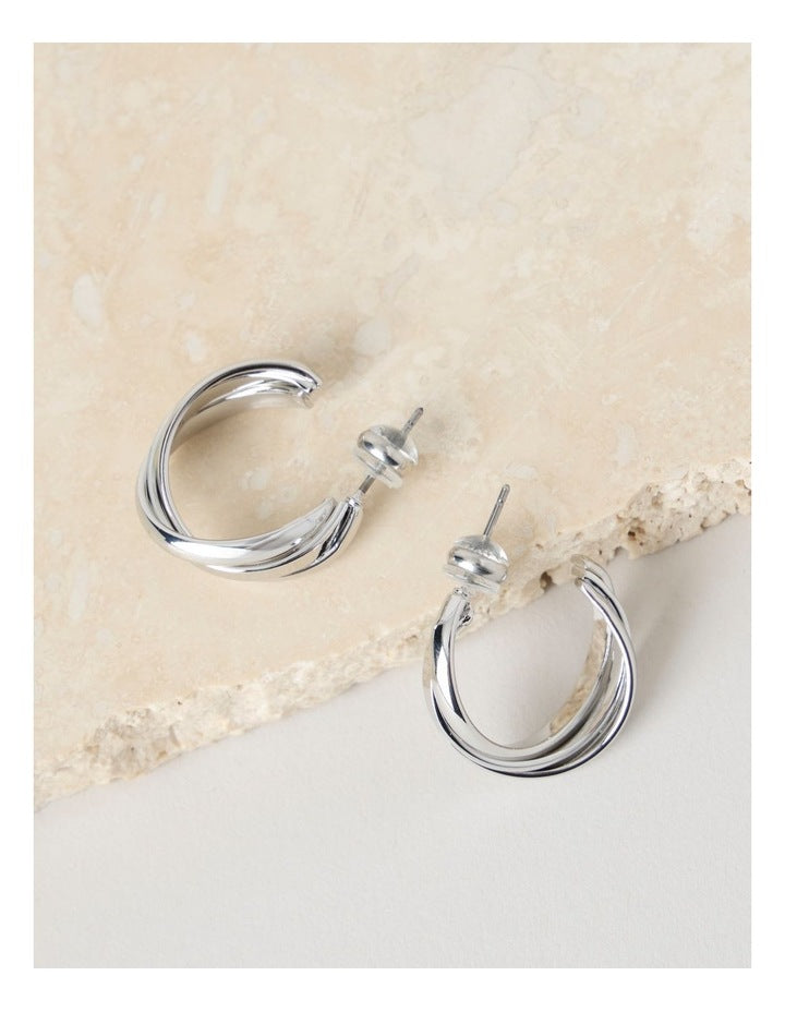 Texture Hoop Earring in Silver